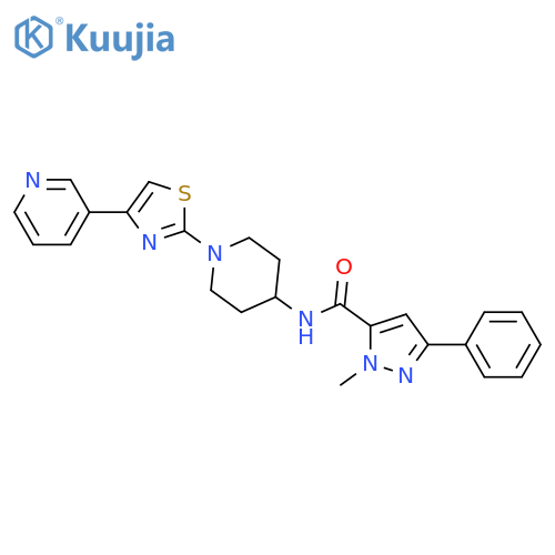 2-methyl-5-phenyl-N-[1-(4-pyridin-3-yl-1,3-thiazol-2-yl)piperidin-4-yl]pyrazole-3-carboxamide structure
