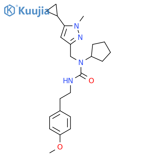 3-cyclopentyl-3-[(5-cyclopropyl-1-methyl-1H-pyrazol-3-yl)methyl]-1-[2-(4-methoxyphenyl)ethyl]urea structure