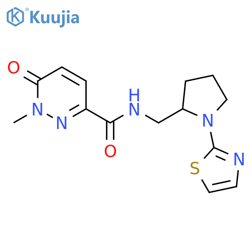 1-methyl-6-oxo-N-{[1-(1,3-thiazol-2-yl)pyrrolidin-2-yl]methyl}-1,6-dihydropyridazine-3-carboxamide structure