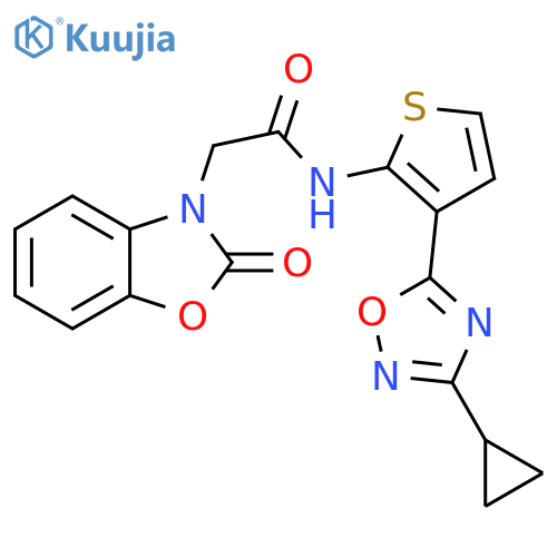 N-[3-(3-Cyclopropyl-1,2,4-oxadiazol-5-yl)-2-thienyl]-2-oxo-3(2H)-benzoxazoleacetamide structure