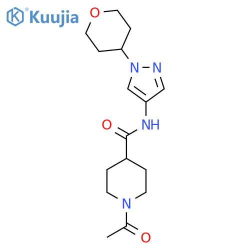 1-acetyl-N-(1-(tetrahydro-2H-pyran-4-yl)-1H-pyrazol-4-yl)piperidine-4-carboxamide structure
