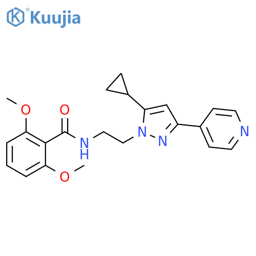 N-{2-[5-cyclopropyl-3-(pyridin-4-yl)-1H-pyrazol-1-yl]ethyl}-2,6-dimethoxybenzamide structure