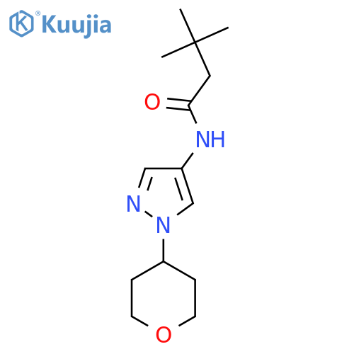 3,3-dimethyl-N-(1-(tetrahydro-2H-pyran-4-yl)-1H-pyrazol-4-yl)butanamide structure