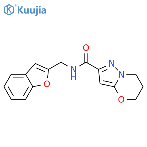 N-(1-benzofuran-2-yl)methyl-5H,6H,7H-pyrazolo3,2-b1,3oxazine-2-carboxamide structure