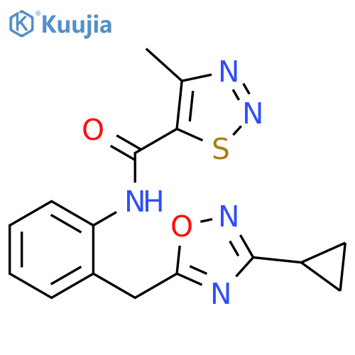 N-{2-[(3-cyclopropyl-1,2,4-oxadiazol-5-yl)methyl]phenyl}-4-methyl-1,2,3-thiadiazole-5-carboxamide structure