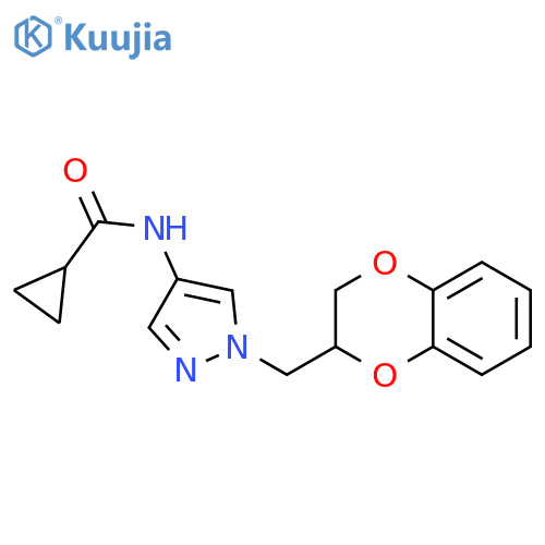 N-[1-(2,3-dihydro-1,4-benzodioxin-3-ylmethyl)pyrazol-4-yl]cyclopropanecarboxamide structure