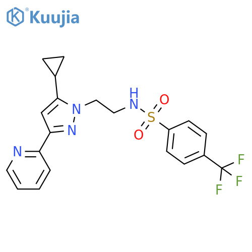 N-{2-[5-cyclopropyl-3-(pyridin-2-yl)-1H-pyrazol-1-yl]ethyl}-4-(trifluoromethyl)benzene-1-sulfonamide structure