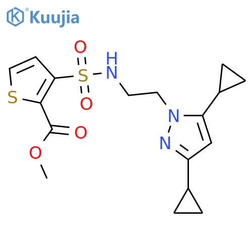 methyl 3-{[2-(3,5-dicyclopropyl-1H-pyrazol-1-yl)ethyl]sulfamoyl}thiophene-2-carboxylate structure