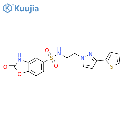 2-oxo-N-{2-[3-(thiophen-2-yl)-1H-pyrazol-1-yl]ethyl}-2,3-dihydro-1,3-benzoxazole-5-sulfonamide structure
