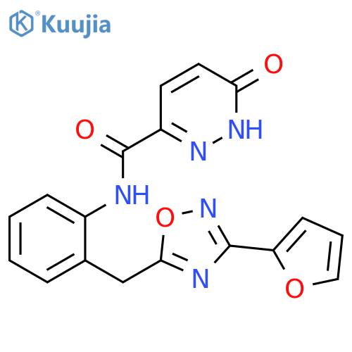 N-(2-{[3-(furan-2-yl)-1,2,4-oxadiazol-5-yl]methyl}phenyl)-6-oxo-1,6-dihydropyridazine-3-carboxamide structure