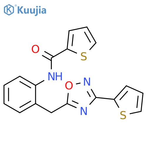 N-(2-{[3-(thiophen-2-yl)-1,2,4-oxadiazol-5-yl]methyl}phenyl)thiophene-2-carboxamide structure