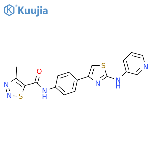 4-methyl-N-[4-[2-(pyridin-3-ylamino)-1,3-thiazol-4-yl]phenyl]thiadiazole-5-carboxamide structure