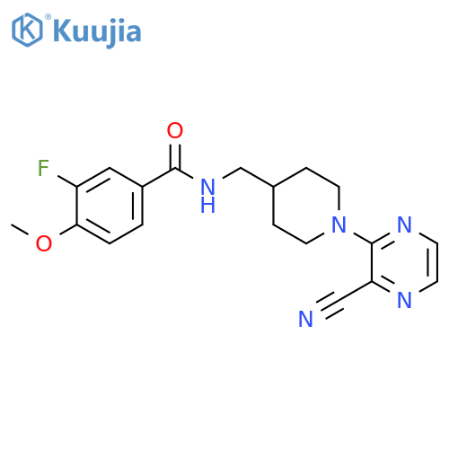 N-{[1-(3-cyanopyrazin-2-yl)piperidin-4-yl]methyl}-3-fluoro-4-methoxybenzamide structure