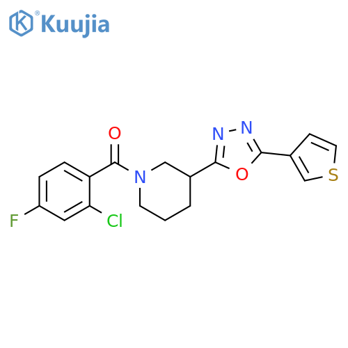 1-(2-chloro-4-fluorobenzoyl)-3-[5-(thiophen-3-yl)-1,3,4-oxadiazol-2-yl]piperidine structure