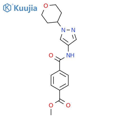 methyl 4-((1-(tetrahydro-2H-pyran-4-yl)-1H-pyrazol-4-yl)carbamoyl)benzoate structure