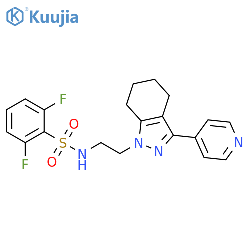2,6-difluoro-N-{2-[3-(pyridin-4-yl)-4,5,6,7-tetrahydro-1H-indazol-1-yl]ethyl}benzene-1-sulfonamide structure