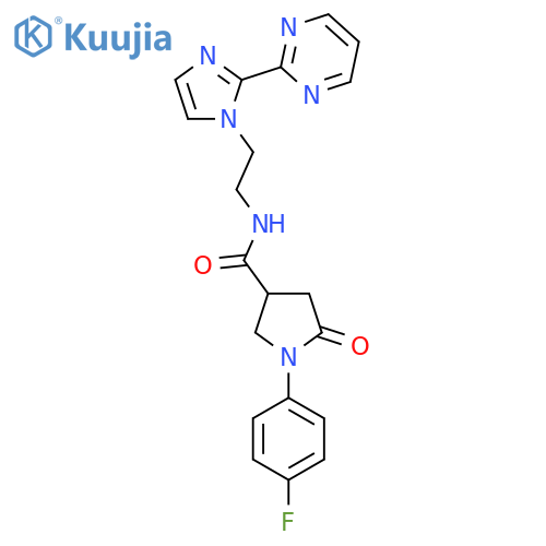 1-(4-fluorophenyl)-5-oxo-N-(2-(2-(pyrimidin-2-yl)-1H-imidazol-1-yl)ethyl)pyrrolidine-3-carboxamide structure