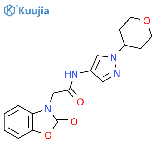 2-(2-oxobenzo[d]oxazol-3(2H)-yl)-N-(1-(tetrahydro-2H-pyran-4-yl)-1H-pyrazol-4-yl)acetamide structure