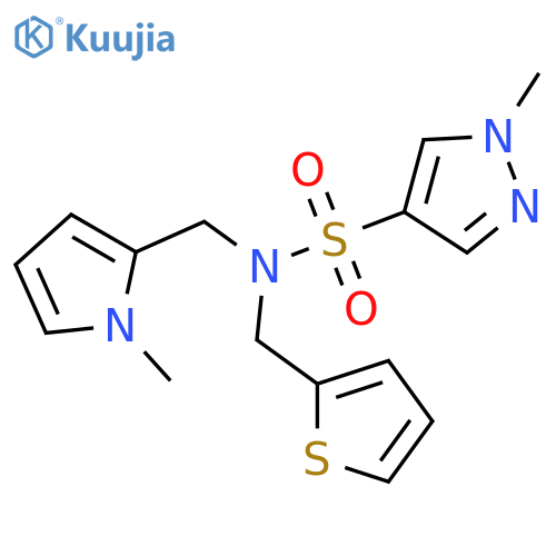 1-methyl-N-[(1-methyl-1H-pyrrol-2-yl)methyl]-N-[(thiophen-2-yl)methyl]-1H-pyrazole-4-sulfonamide structure