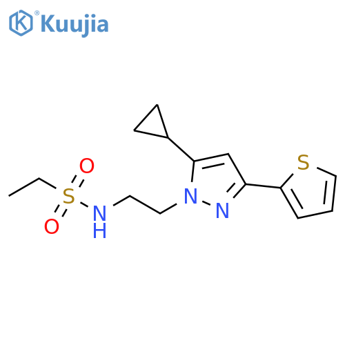 N-{2-[5-cyclopropyl-3-(thiophen-2-yl)-1H-pyrazol-1-yl]ethyl}ethane-1-sulfonamide structure