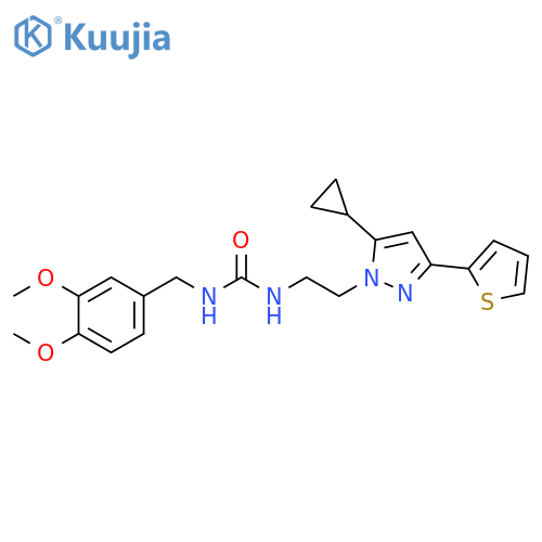 3-{2-[5-cyclopropyl-3-(thiophen-2-yl)-1H-pyrazol-1-yl]ethyl}-1-[(3,4-dimethoxyphenyl)methyl]urea structure