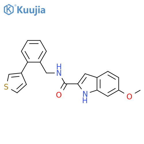6-methoxy-N-[(2-thiophen-3-ylphenyl)methyl]-1H-indole-2-carboxamide structure