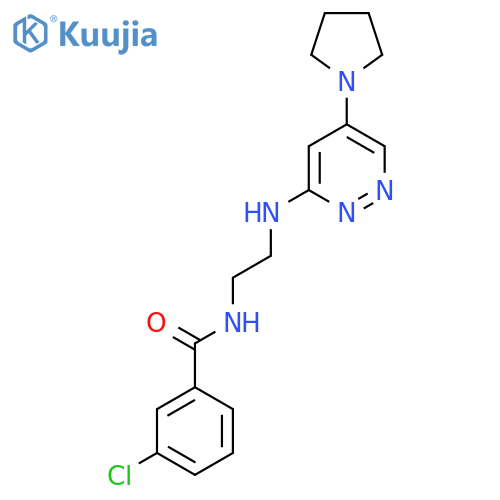3-chloro-N-(2-{5-(pyrrolidin-1-yl)pyridazin-3-ylamino}ethyl)benzamide structure