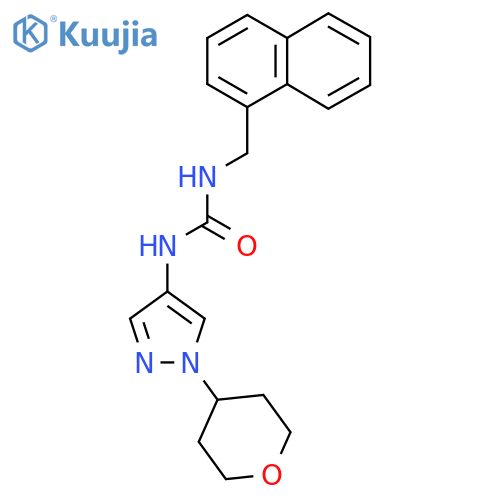1-(naphthalen-1-ylmethyl)-3-(1-(tetrahydro-2H-pyran-4-yl)-1H-pyrazol-4-yl)urea structure