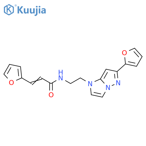 (2E)-3-(furan-2-yl)-N-{2-[6-(furan-2-yl)-1H-pyrazolo[1,5-a]imidazol-1-yl]ethyl}prop-2-enamide structure