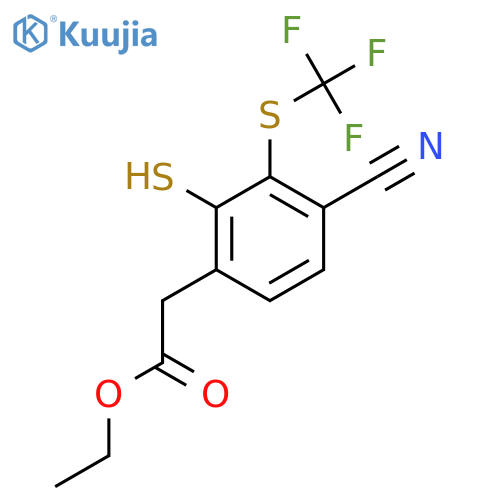 Ethyl 4-cyano-2-mercapto-3-(trifluoromethylthio)phenylacetate structure