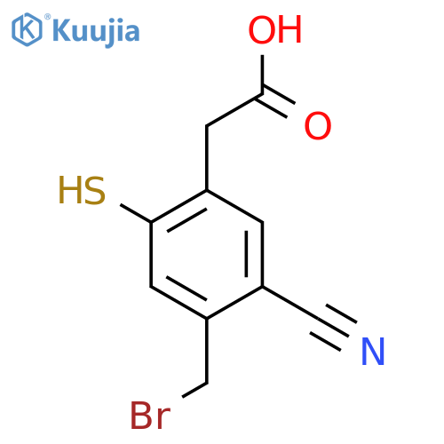 4-Bromomethyl-5-cyano-2-mercaptophenylacetic acid structure