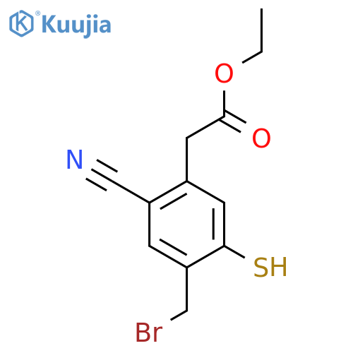 Ethyl 4-bromomethyl-2-cyano-5-mercaptophenylacetate structure