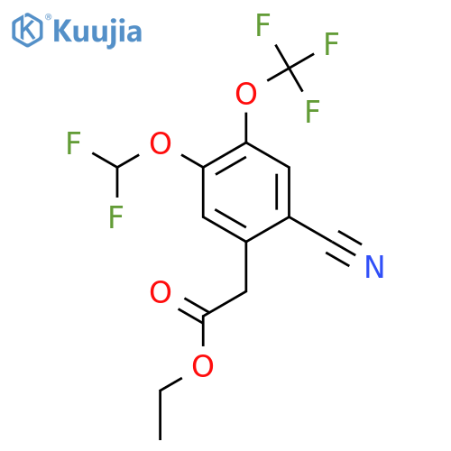 Ethyl 2-cyano-5-difluoromethoxy-4-(trifluoromethoxy)phenylacetate structure