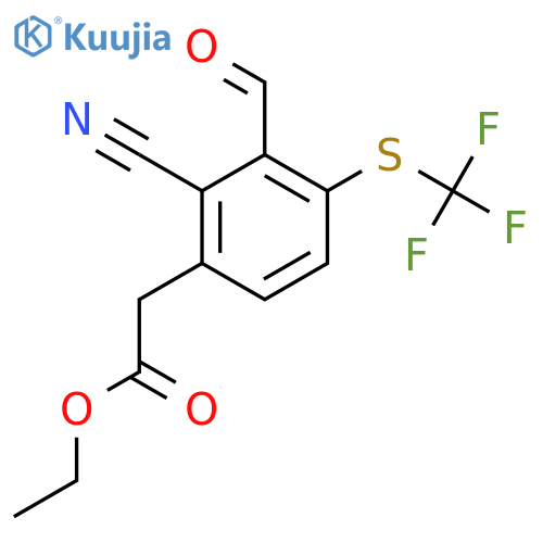 Ethyl 2-cyano-3-formyl-4-(trifluoromethylthio)phenylacetate structure