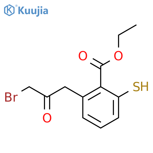 Ethyl 2-(3-bromo-2-oxopropyl)-6-mercaptobenzoate structure