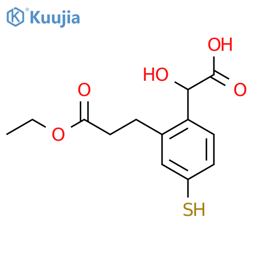 2-(3-Ethoxy-3-oxopropyl)-4-mercaptomandelic acid structure