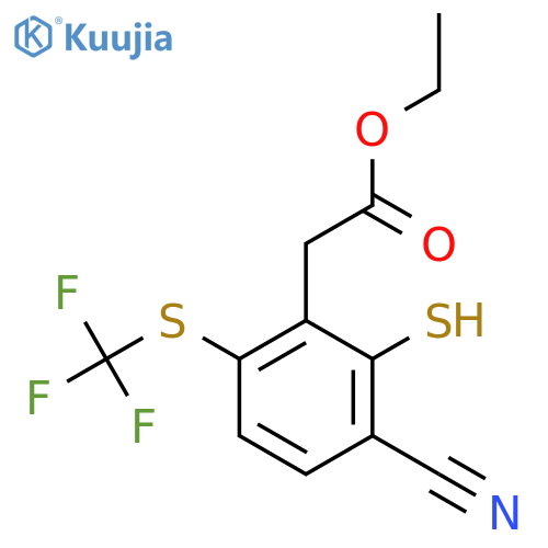 Ethyl 3-cyano-2-mercapto-6-(trifluoromethylthio)phenylacetate structure