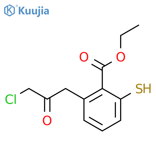 Ethyl 2-(3-chloro-2-oxopropyl)-6-mercaptobenzoate structure