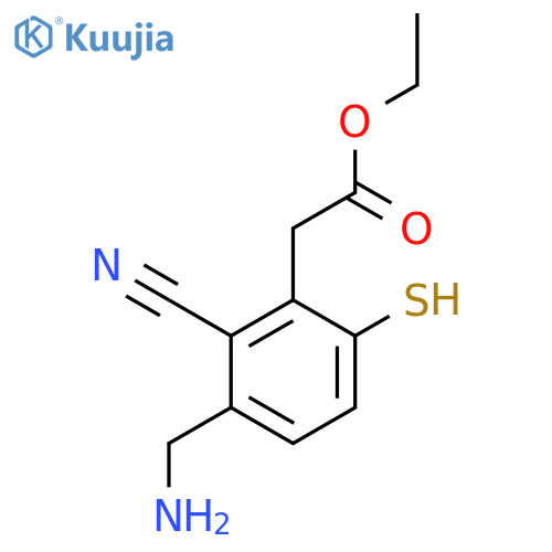 Ethyl 3-aminomethyl-2-cyano-6-mercaptophenylacetate structure