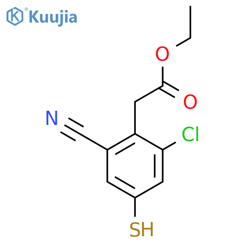 Ethyl 2-chloro-6-cyano-4-mercaptophenylacetate structure