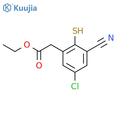 Ethyl 5-chloro-3-cyano-2-mercaptophenylacetate structure