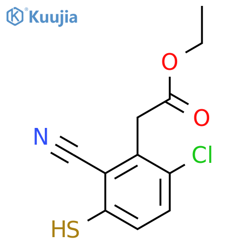 Ethyl 6-chloro-2-cyano-3-mercaptophenylacetate structure
