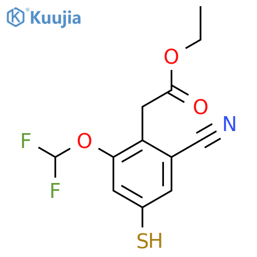 Ethyl 2-cyano-6-difluoromethoxy-4-mercaptophenylacetate structure