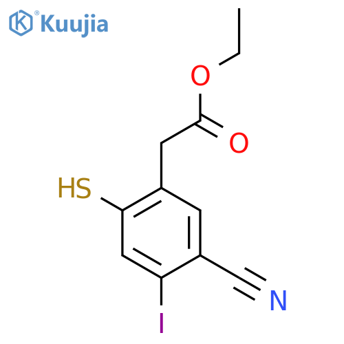 Ethyl 5-cyano-4-iodo-2-mercaptophenylacetate structure