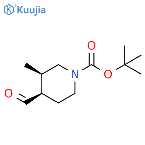 1-Piperidinecarboxylic acid, 4-formyl-3-methyl-, 1,1-dimethylethyl ester, (3R,4R)-rel- structure