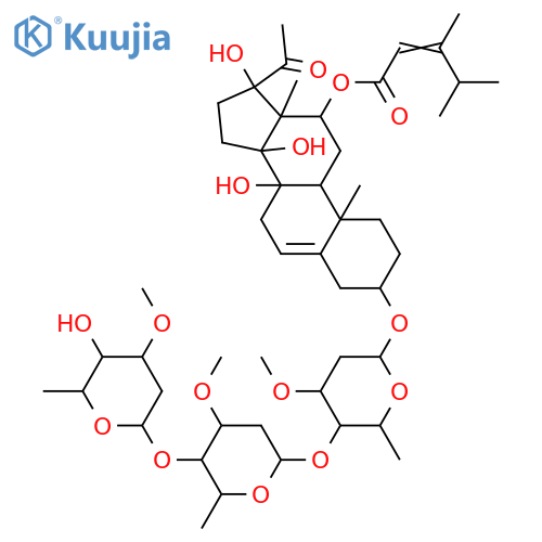 3,8,12,14,17-Pentahydroxypregn-5-en-20-one; (3β,12β,14β,17βOH)-form, 12-O-(3,4-Dimethyl-2E-pentenoyl), 3-O-[β-D-cymaropyranosyl-(1→4)-β-D-oleandropyranosyl-(1→4)-β-D-cymaropyranoside] structure