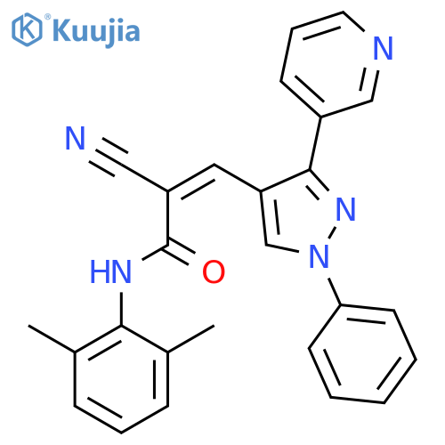 (Z)-2-Cyano-N-(2,6-dimethylphenyl)-3-(1-phenyl-3-pyridin-3-ylpyrazol-4-yl)prop-2-enamide structure