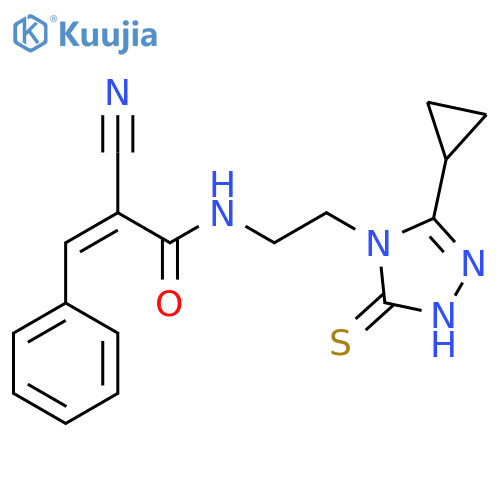 (Z)-2-Cyano-N-[2-(3-cyclopropyl-5-sulfanylidene-1H-1,2,4-triazol-4-yl)ethyl]-3-phenylprop-2-enamide structure