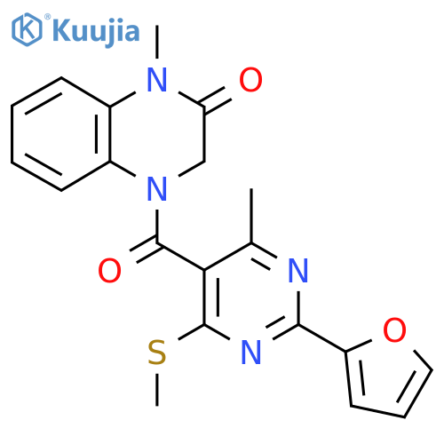 4-[2-(Furan-2-yl)-4-methyl-6-methylsulfanylpyrimidine-5-carbonyl]-1-methyl-3H-quinoxalin-2-one structure