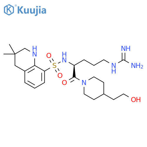 N-[4-Guanidino-1(S)-[4-(2-hydroxyethyl)piperidin-1-ylcarbonyl]butyl]-3,3-dimethyl-1,2,3,4-tetrahydroquinoline-8-sulfonamide structure